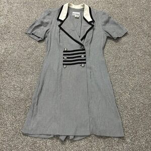 Vintage Perceptions Dress Womens 6 Gray Check Short Sleeve Collared Knee Length